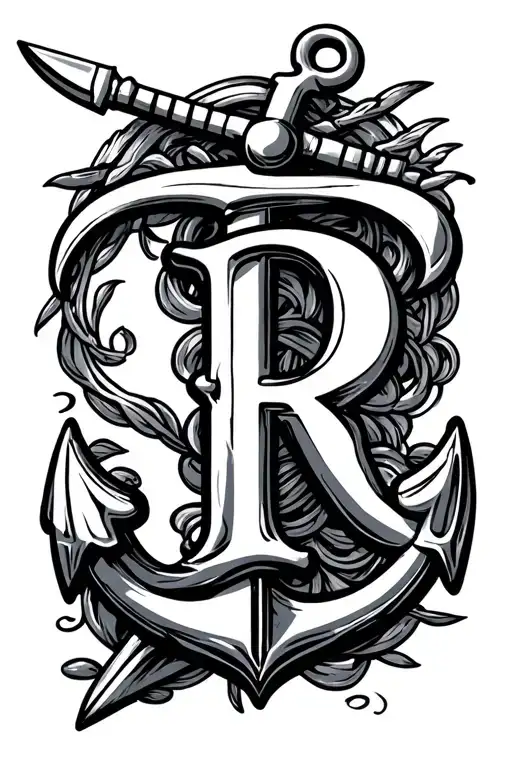 Add A 3 Blade Above Letter R And An Anchor On Bottom
