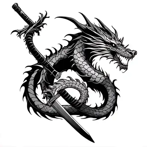 Dragon Wrapped Around Katana Sword