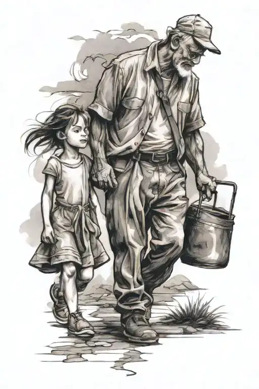 Daughter And Father Walking