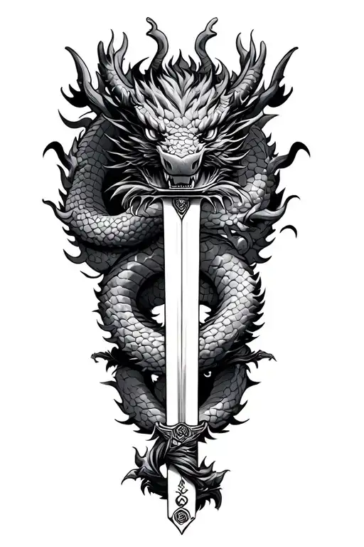 Dragon Wrapped Around A Katana Sword
