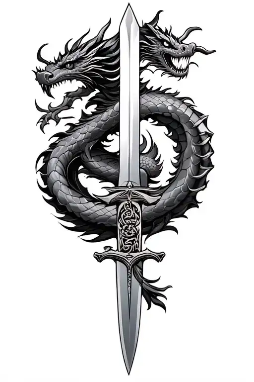 Dragon Wrapped Around A Katana Sword