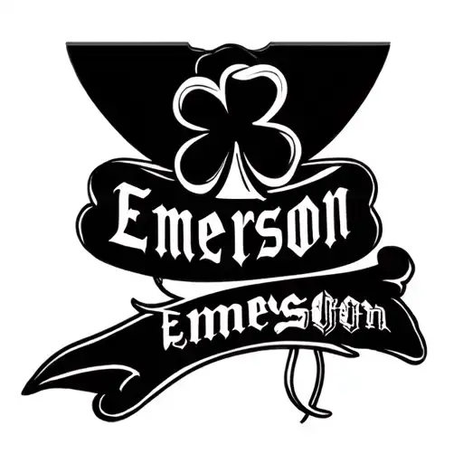 The Name Emerson With Old English Font And A Shamrock In Black And White