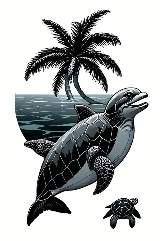 Palm Tree Dolphin Turtle