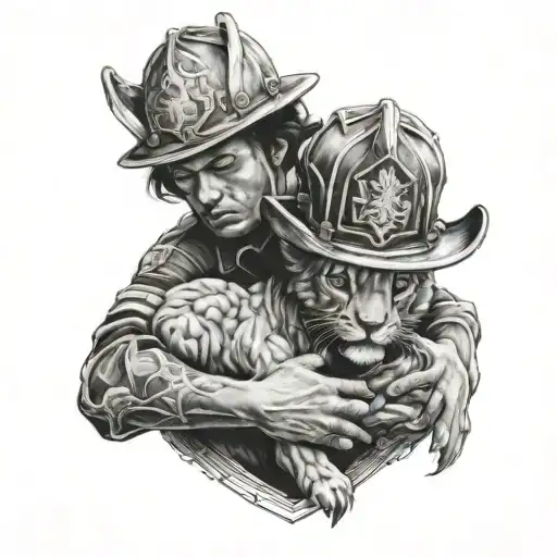 A Firefighter Holding A Lion Cub In Their Arms