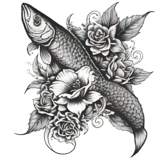 Design Me A Tattoo That Contains Flowers And Plants And A Fish
