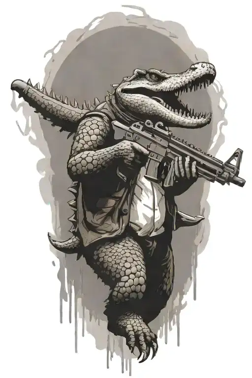 An Alligator With A Machine Gun Shooting