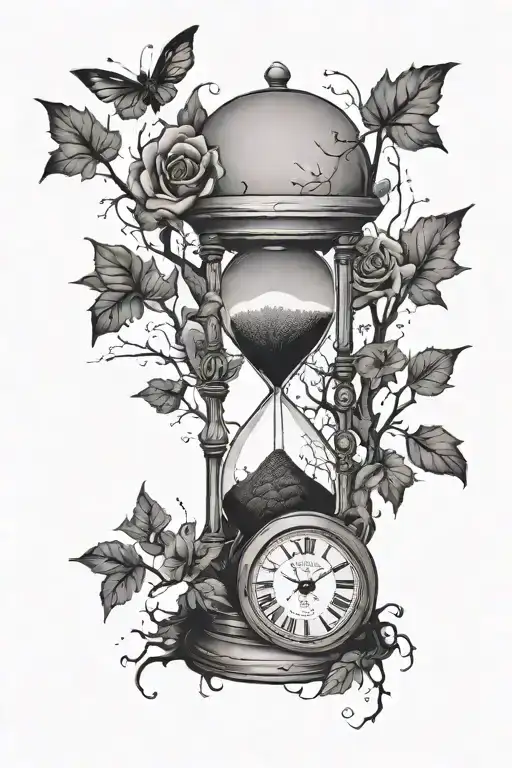 Hourglass With Tree And Broken Clock Around It