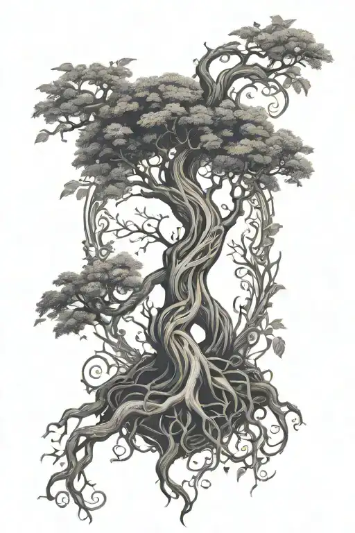 Tree Of Life Intertwined With Vines Hanging
