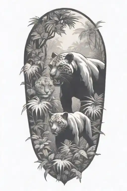 A Pack Of Panthers Stalking Through A Dense Jungle