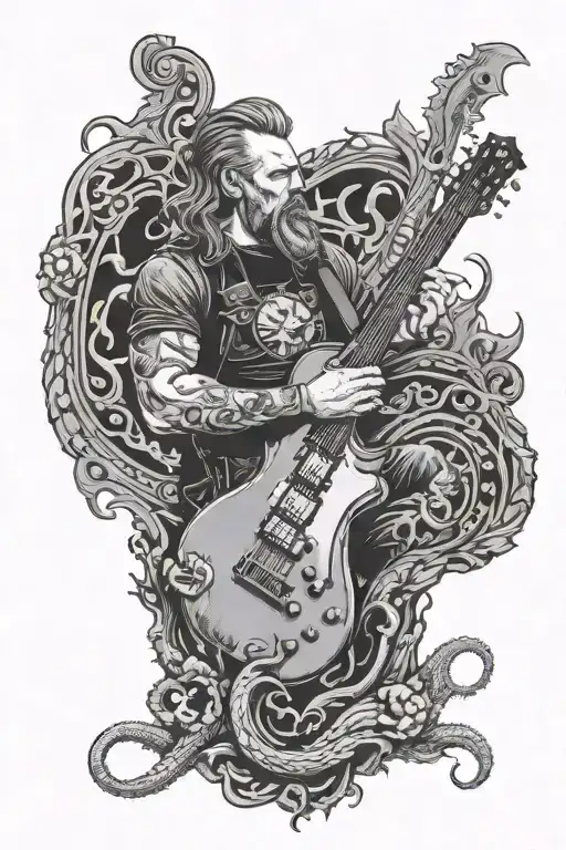 James Hetfield Playing Explorer Guitar Looking Out To Kthulu Rising From The Sea