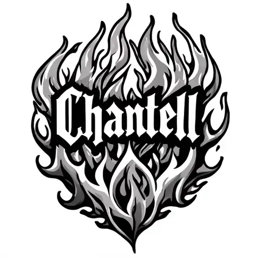 The Name Chantell Surrounded By Flames On Front Of Bicep