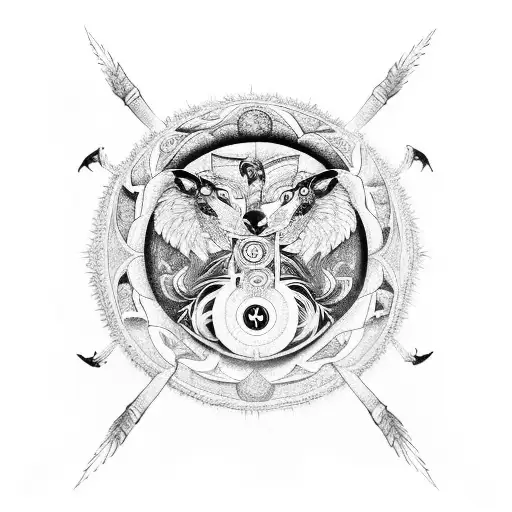 Hawk And Wolf And Medicine Wheel Ying Yang Infintiy