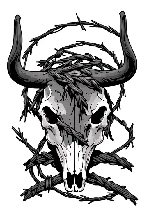Barbwire Bow Western Bull Skull Vines Wrapped
