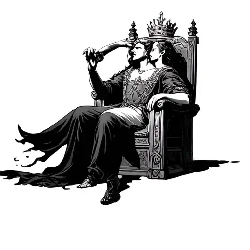 King Sitting On His Throne With A Crazy Girl On His Back Trying To Take His Crown Off Of His Head