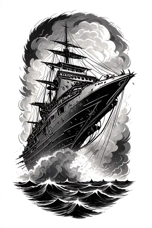 Alien Ship Sailing Through Stormy