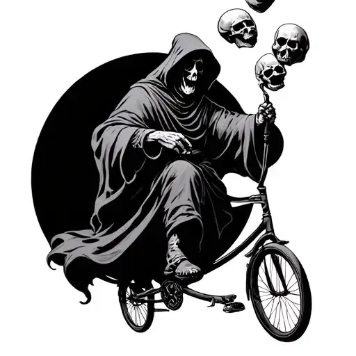 Grim Reaper Riding A Unicycle While Juggling Souls
