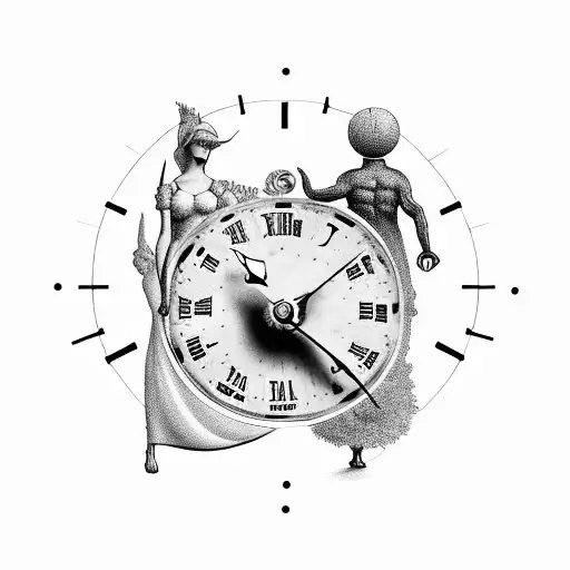 Father Time And Mother Nature Back To Back - Forming A Clock - White Background - No Skin