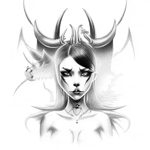 Female Demon With Dog