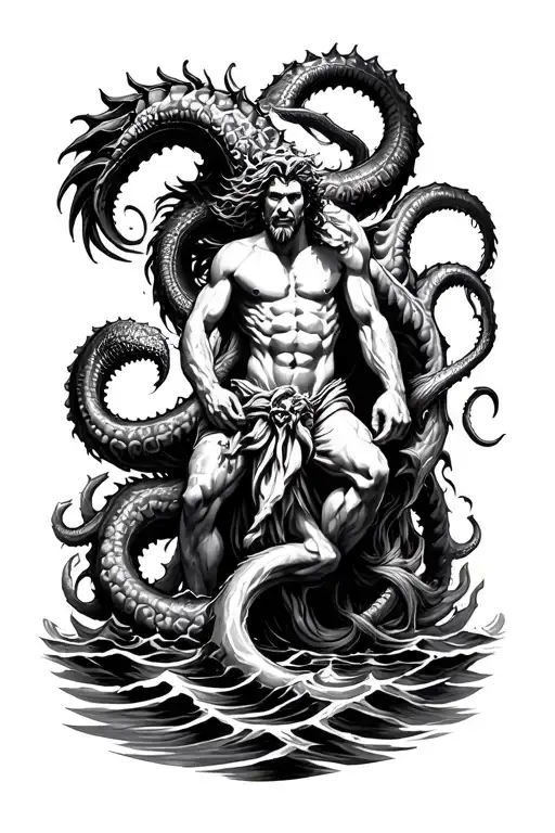 Poseidon And The Kraken Attacking