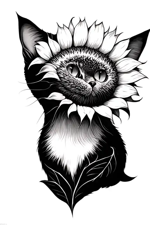 Sunflower Minimalist Tattoo Of A Cat