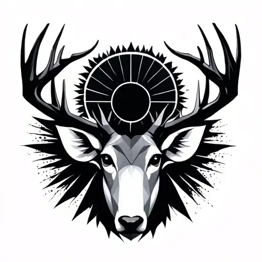 Geometric Deer With A Sun Between Horns