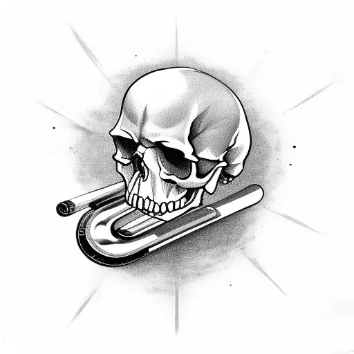 Skull With Motorcycle Handlebars And Bowling Pins