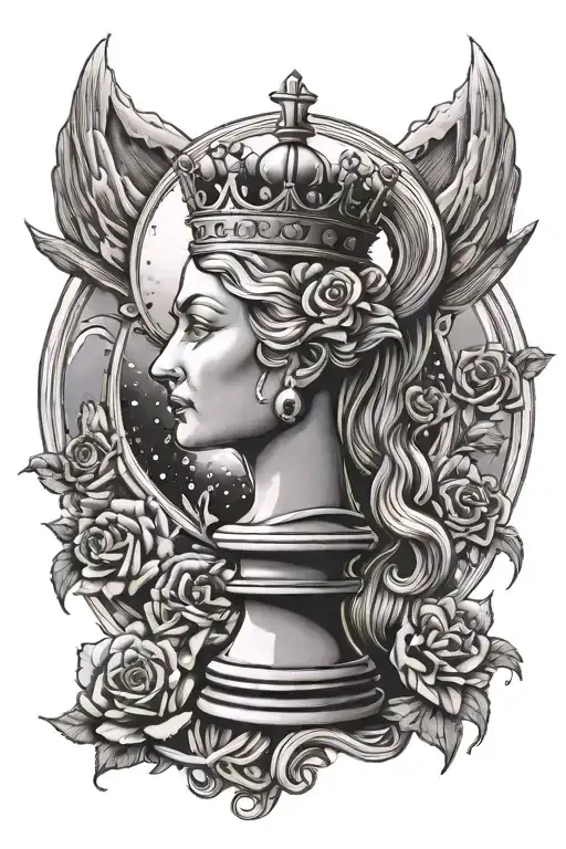 Queen Chess Piece With The Moon Surrounded