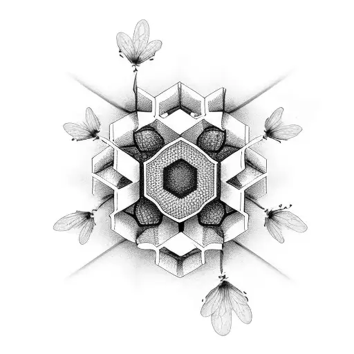 Bee Honeycomb Flower Black And White