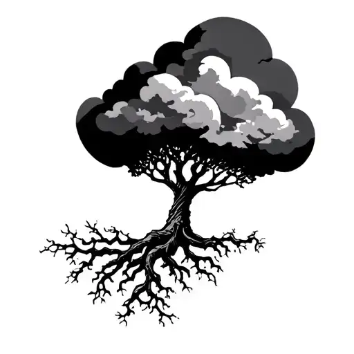 A Cloud With Tree Roots That Represents Family