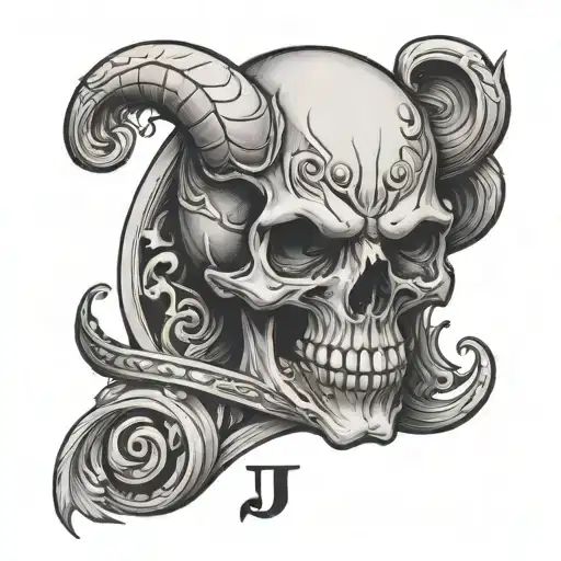Skull With Devil And Initial J K