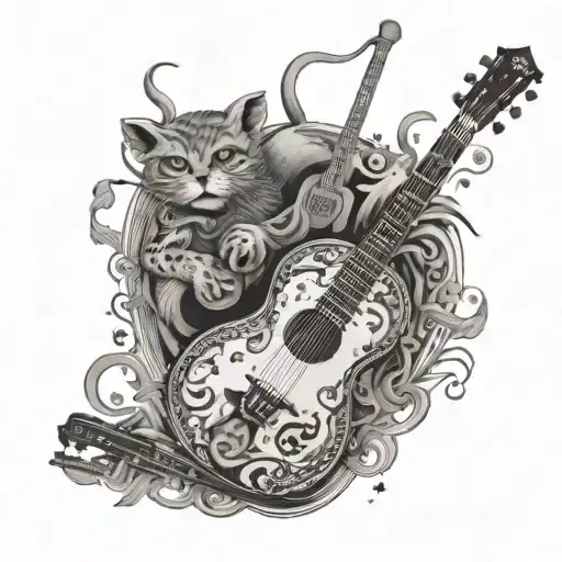 A Fusion Of Animal Patterns And Musical Instruments In A Black-grey Style