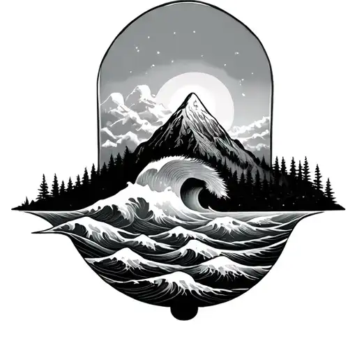 Sea Waves Mountain And Forest Inside Hamsa