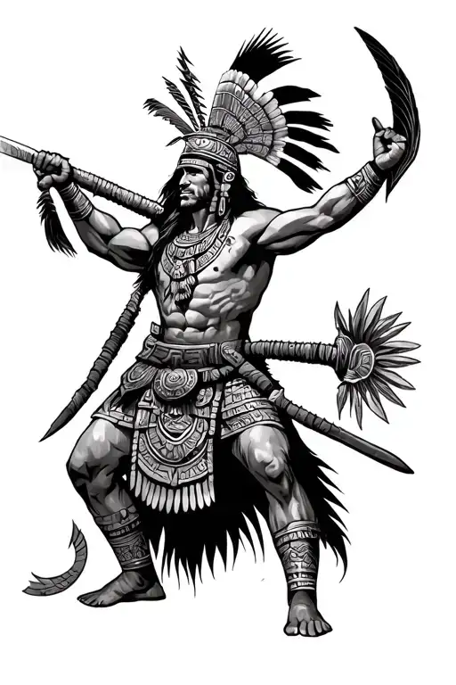 Aztec Warrior Battling