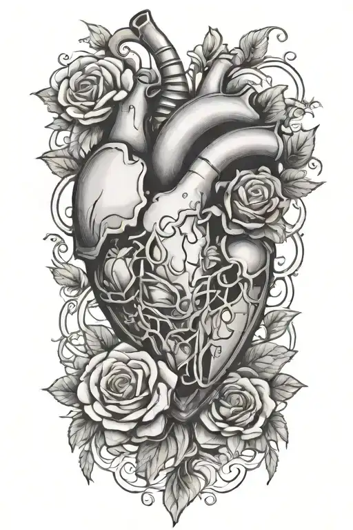 A Mechanical Heart With Roses Growing Out Of It