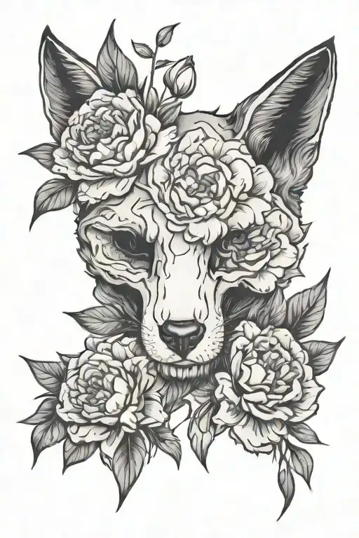 Fox Skull And Peony Flowers