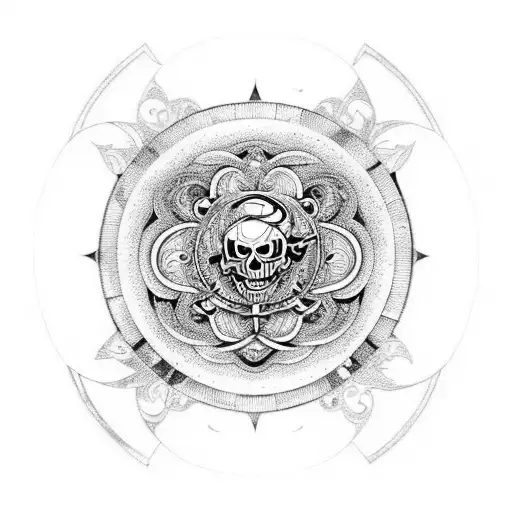 An Intricate Mandala Design Incorporating Pirate Symbols And Elements From The Galaxy