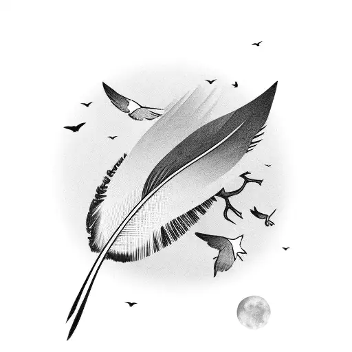 Single Bird Feather With Birds Above