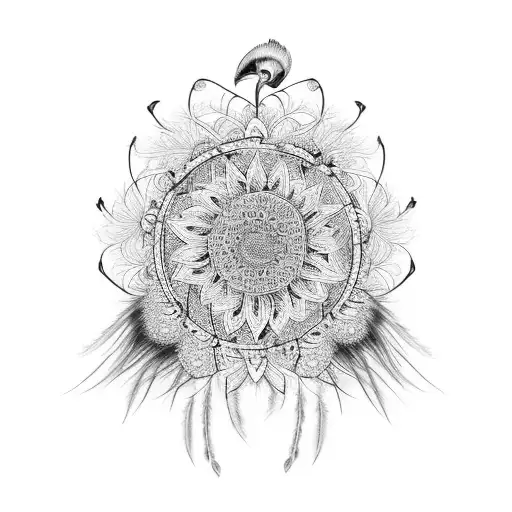 Flower Dreamcatcher With Peacock Feathers