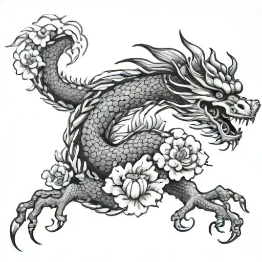Chinese Dragon And Flowers Back
