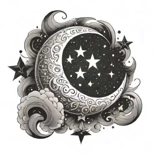 Crescent Moon Surrounded By Stars