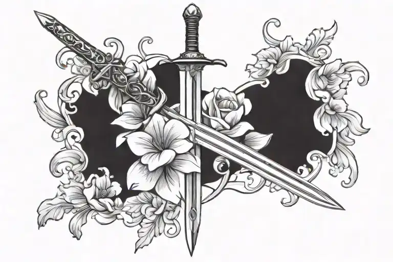 Sword With Flower Petals Floating