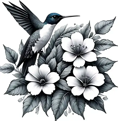 Flowers And Hummingbird