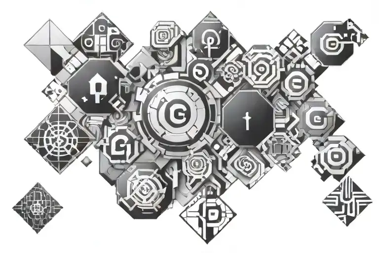 A Geometric Puzzle Design Incorporating Elements Of Technology And Money Symbols