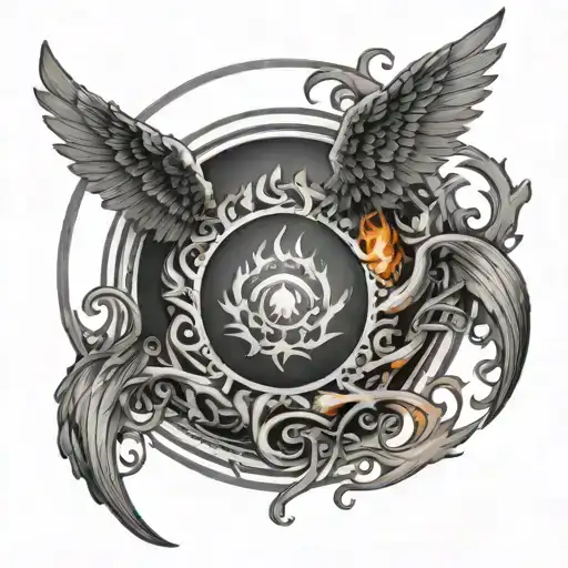 Scale With Wings In A Ring Of Flames Surrounding