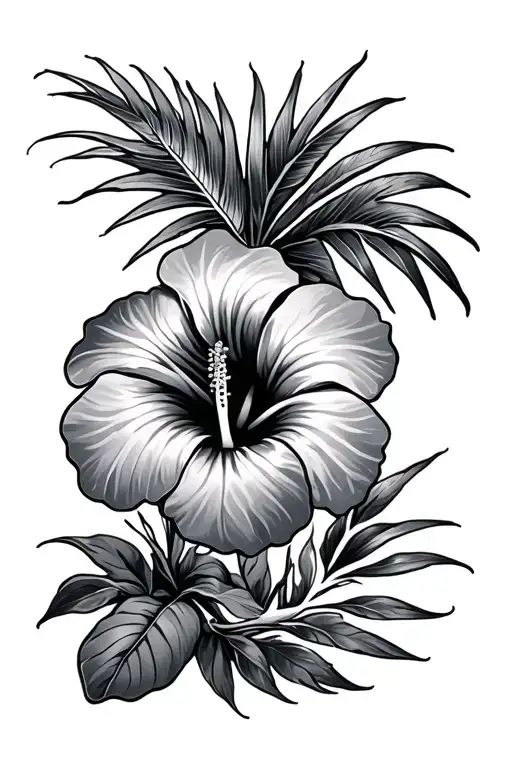 Hibiscus Flower Palm Tree