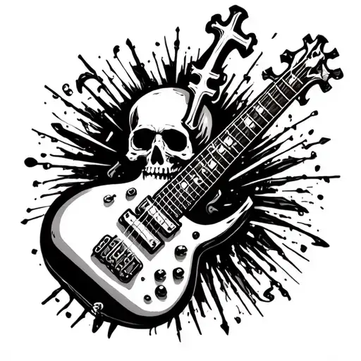 Electric Guitar Where The Body Is A Skull And There Are Three Crosses On The Top Of The Skull