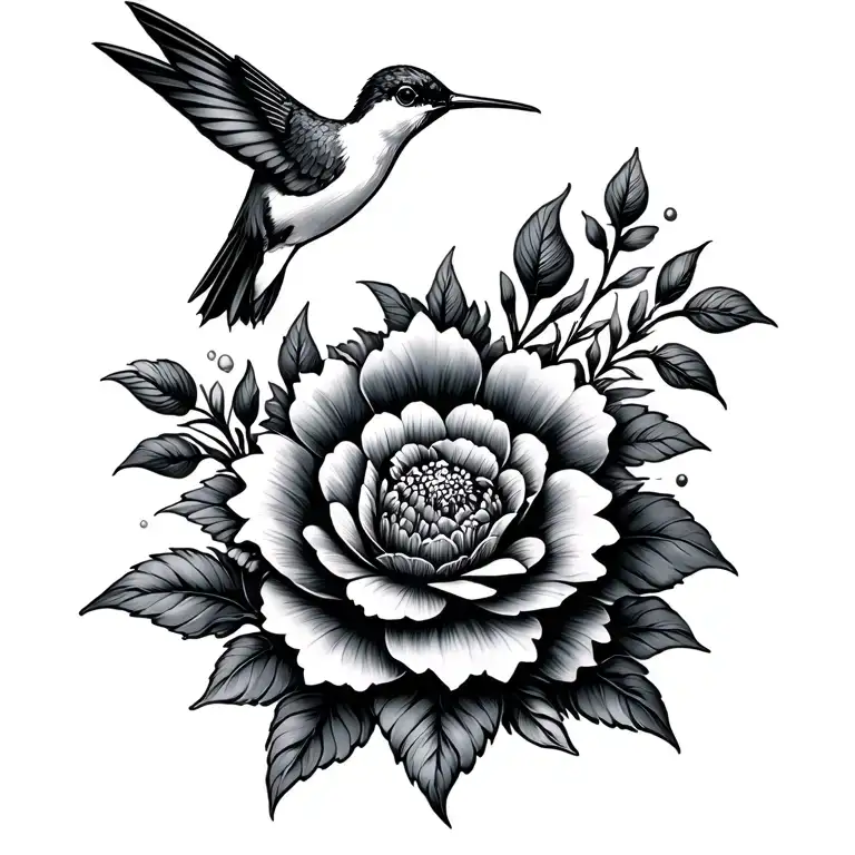 Flowers W Small Hummingbird Aries Symbol Surrounded
