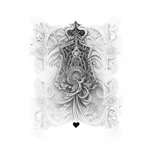 An Intricate Design Of The Ace Of Spades Card With Delicate Flower Patterns