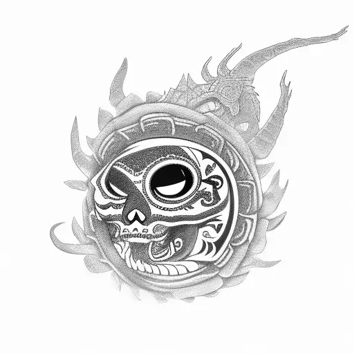 Mexican Calavera With Chinese Dragon Coming Out Of Eye