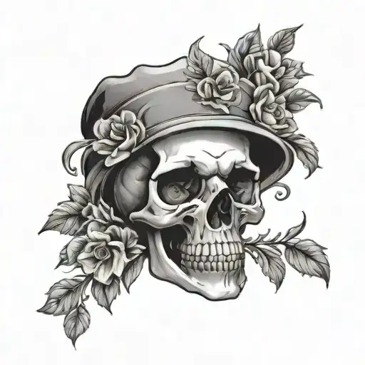 Skull With Crown Of Flowers Growing